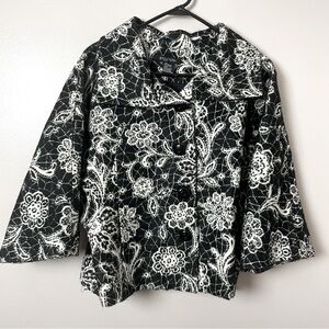 Etcetera Floral Blazer – 3/4 Sleeves, Pleated Back, Lined – Black & White